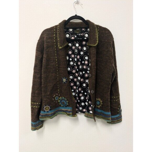 Vintage Icelandic Design Mohair Wool Alpaca Floral Crochet Sweater Cardigan sz L - Picture 9 of 13